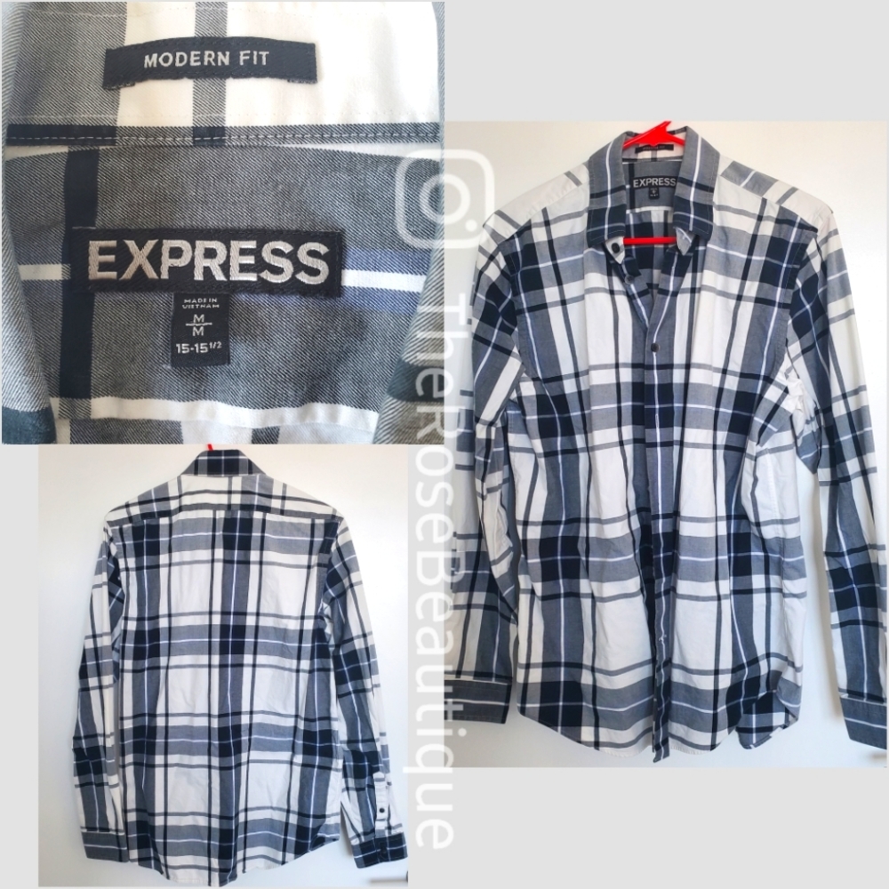 EXPRESS Black and White Checker Dress Shirt